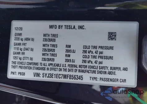 2021 Tesla Model 3 Performance Dual Motor All-Wheel Drive from USA, damaged, VIN 5YJ3E1EC7MF856345